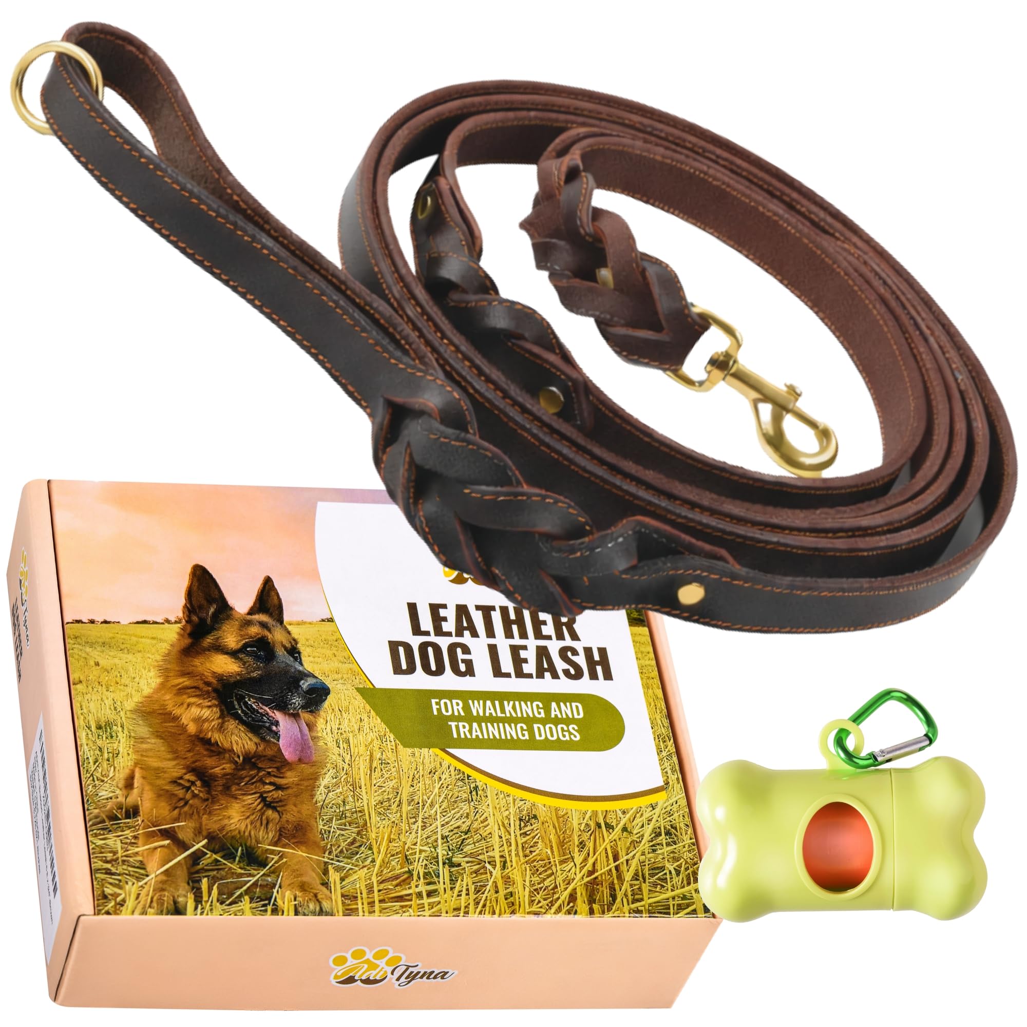 ADITYNA - Double Handle Leather Dog Leash 6ft x 1