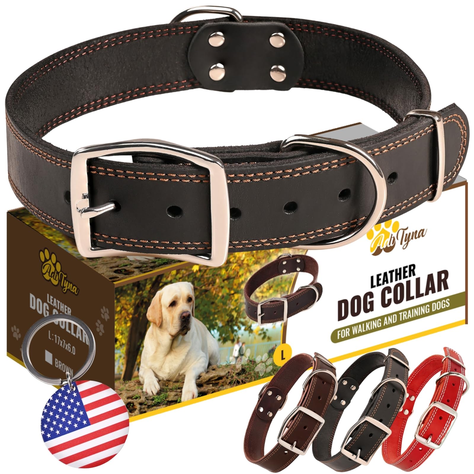 ADITYNA - Leather Dog Collar for Large Dogs - Heavy Duty Wide Dog 