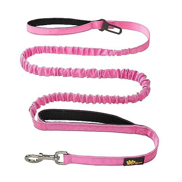 Heavy Duty Bungee Dog Leash 6 ft - 7.5 ft for Large and Medium Dogs | No Pull, Reflective, Tactical Dog Leash | Soft Neoprene Padded Double Handle (Pink)