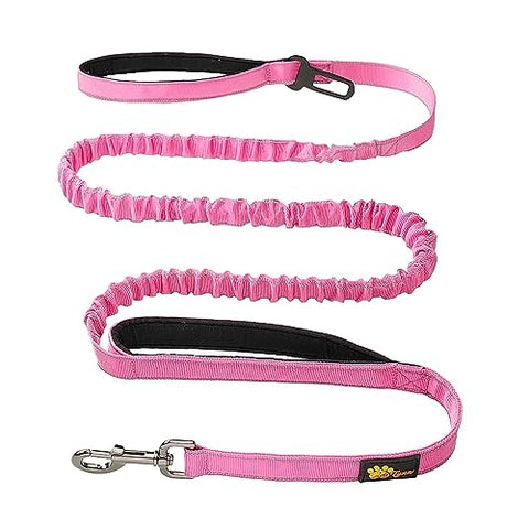 Heavy Duty Bungee Dog Leash 6 ft - 7.5 ft for Large and Medium Dogs | No Pull, Reflective, Tactical Dog Leash | Soft Neoprene Padded Double Handle (Pink)