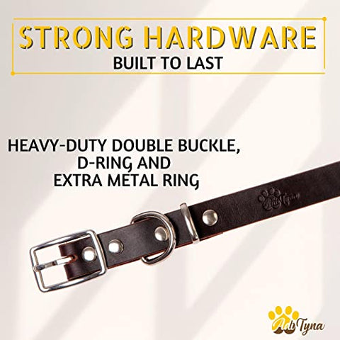 ADITYNA Premium Leather Dog Collar for Small Dogs and Puppies - Classic Style, Soft and Strong, 100% Genuine Leather, (Small, Brown)