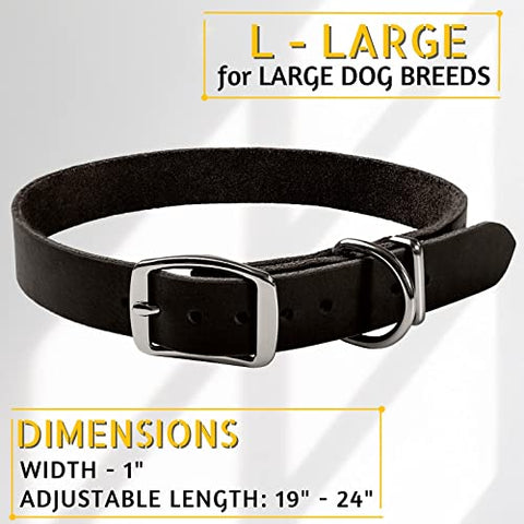 ADITYNA Premium Leather Dog Collar for Large Dogs - Classic Style, Soft and Strong, 100% Genuine Leather, (Large, Black)