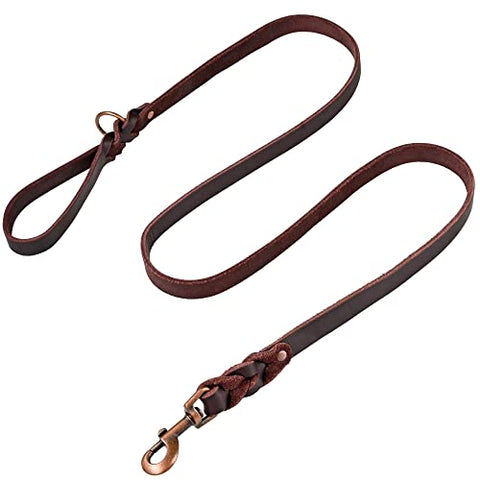 Heavy Duty Training Leather Dog Leash for Large and Extra-Large Dogs - Soft & Strong Brown Dog Leash (Brown, 5.6 ft x 1")