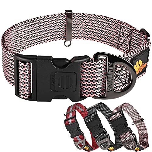ADITYNA Reflective Dog Collar with Safety Lock Buckle - Dog Tag Engraved with USA Flag