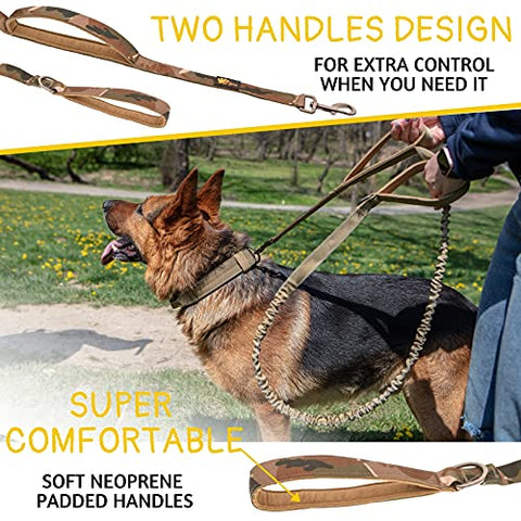 Heavy Duty Dog Leash for Large Dogs - Bungee Dog Leash 6 Foot Extendable up to 7-½ ft - Tactical Dog Leash with Traffic Handle