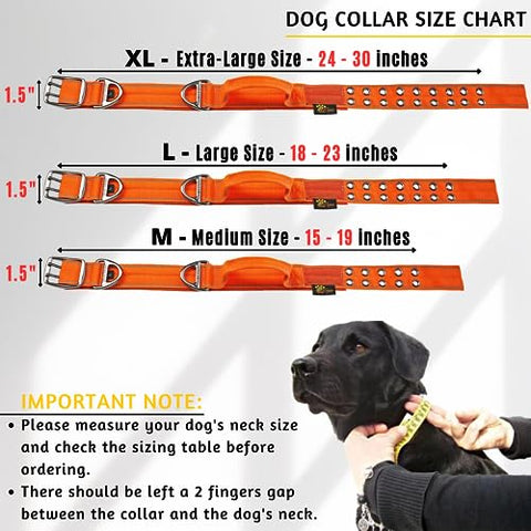 ADITYNA - Heavy-Duty Dog Collar with Handle - Reflective Gray Dog Collar for Large Dogs - Wide, Thick, Tactical, Soft Padded (Large: Fit 18-23" Neck, Orange)