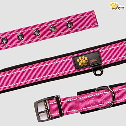 Adityna - Dog Collars for Medium Female Dogs - Heavy Duty Pink Dog Collars for Girl Dogs - Reflective Threads and Soft Padding
