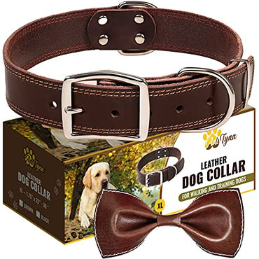 ADITYNA Leather Dog Collar for Extra-Large Dogs - Heavy Duty Wide Dog Collars (XL: 1,5" Width / 22"- 30" Length, Brown)