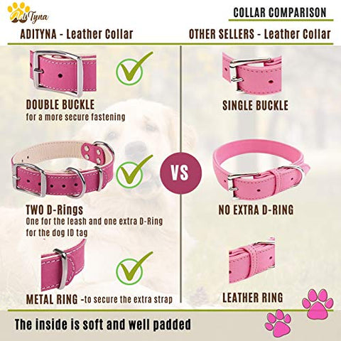 ADITYNA Padded Leather Dog Collar – Girl Dog Collars – Pink Dog Collars for Medium Female Dogs
