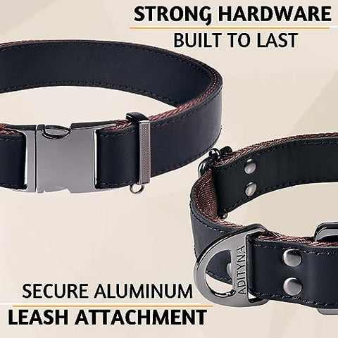 ADITYNA - Leather Dog Collar with Metal Buckle for Large and Extra-Large Dogs - Heavy-Duty, Adjustable, and Tactical Dog Collar