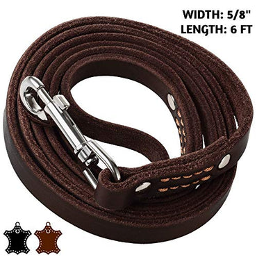 ADITYNA Leather Dog Leash 6 Foot - Soft and Strong Leather Leash for Small and Medium Dog (6 ft x 5/8", Brown)