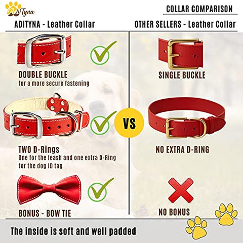 ADITYNA Padded Leather Dog Collar – Soft and Strong Red Dog Collars – Heavy Duty Dog Collars for Medium Dogs