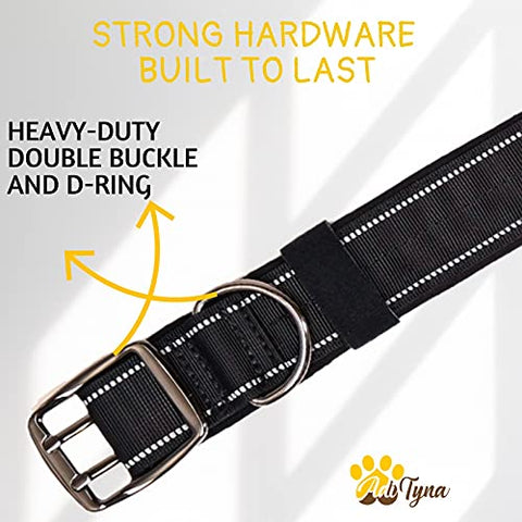 ADITYNA Tactical Dog Collar with Handle for Training and Walking, Heavy-Duty and Adjustable, Extra Wide with Reflective Stitching