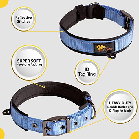 Adityna - Dog Collar for Extra-Small Dogs - Blue Dog Collar for Puppy Boys - Reflective Threads and Soft Padding