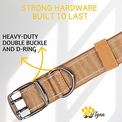 Dog Collar with Handle - Heavy Duty Dog Collar for Large Dogs - Tactical Dog Collar with Patch Area and Two Patches Included (L, Brown)
