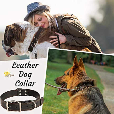 Leather Dog Collar for Extra-Large Dogs - Heavy Duty Wide Dog Collars (XL: 1,5" Width / 22"- 30" Length, Black)