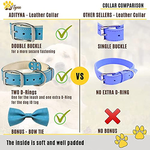 ADITYNA Padded Leather Dog Collar – Boy Dog Collars – Blue Dog Collars for Medium Male Dogs