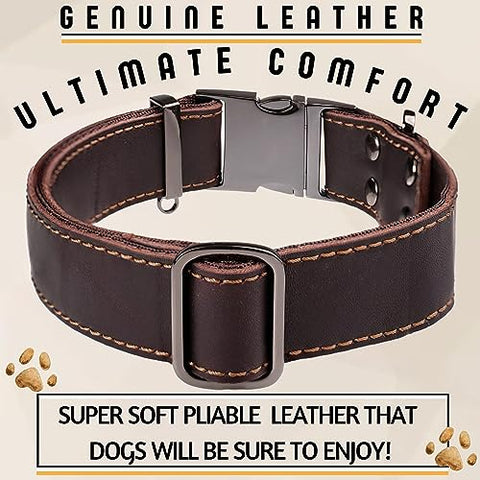 ADITYNA - Leather Dog Collar with Metal Buckle for Large and Extra-Large Dogs - Heavy-Duty, Adjustable, and Tactical Dog Collar