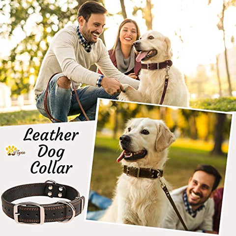 ADITYNA Leather Dog Collar for Large Dogs - Heavy Duty Wide Dog Collars (L: 1,2" Width / 17"- 23" Length, Black)
