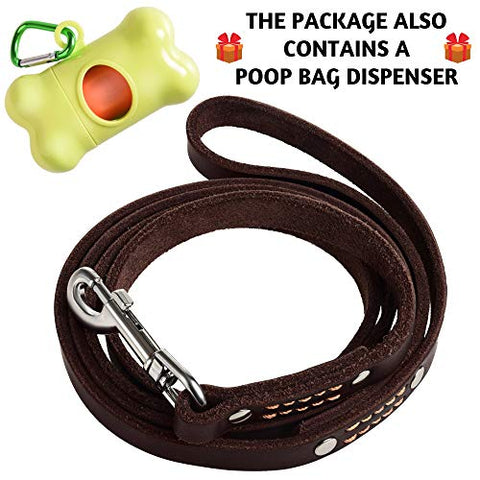 ADITYNA Leather Dog Leash 6 Foot - Soft and Strong Leather Leash for Small and Medium Dog (6 ft x 5/8", Brown)