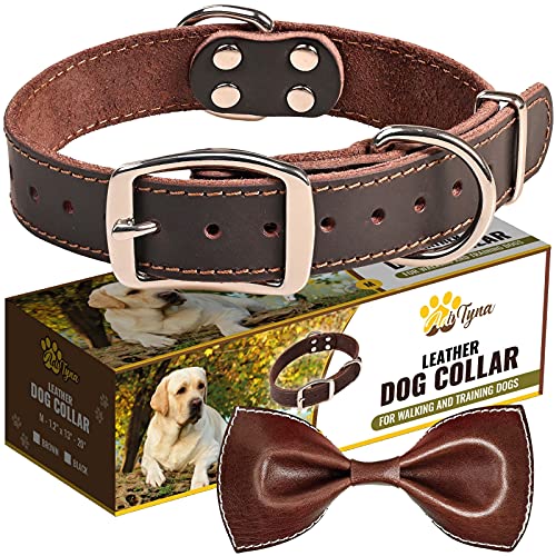 Thankspaw Leather Dog Collar Soft & Durable Strong Waterproof Collars  Adjustable for Small Medium Large Dogs Brown M