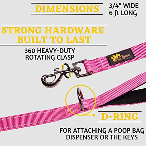 Adityna - Comfortable Dog Leash for Small, Medium, Large Dog Breeds - Double Handle Padded with Ultra Soft Neoprene