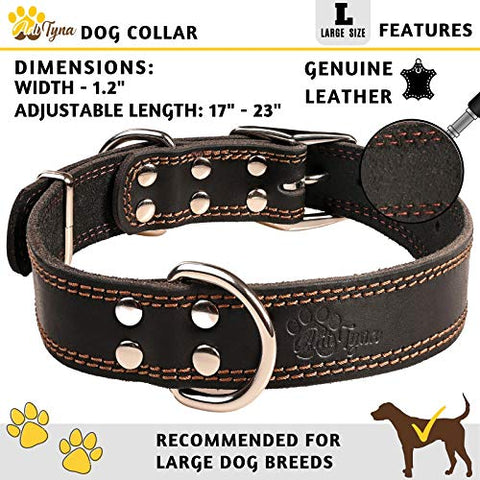 ADITYNA Leather Dog Collar for Large Dogs - Heavy Duty Wide Dog Collars (L: 1,2" Width / 17"- 23" Length, Black)
