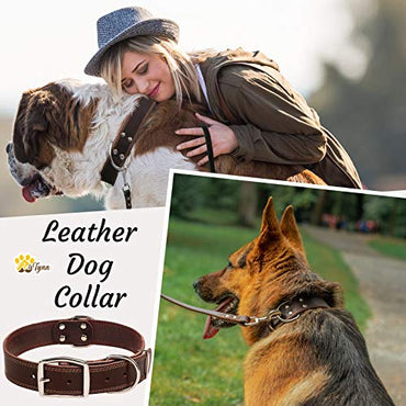 ADITYNA Leather Dog Collar for Extra-Large Dogs - Heavy Duty Wide Dog Collars (XL: 1,5" Width / 22"- 30" Length, Brown)