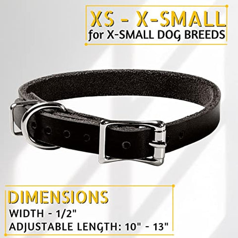 ADITYNA Premium Leather Dog Collar for Extra-Small Dogs - Classic Style, Soft and Strong, 100% Genuine Leather, (Extra-Small, Black)