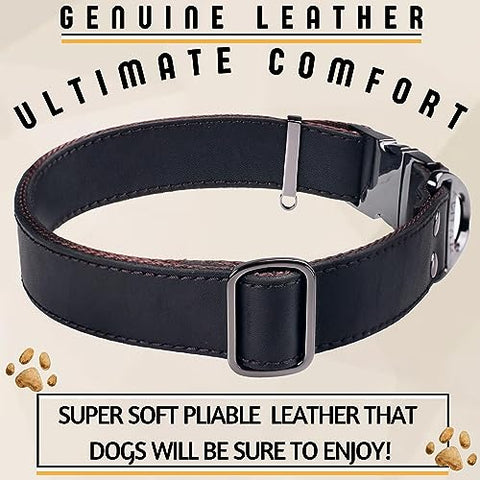 ADITYNA - Leather Dog Collar with Metal Buckle for Large and Extra-Large Dogs - Heavy-Duty, Adjustable, and Tactical Dog Collar