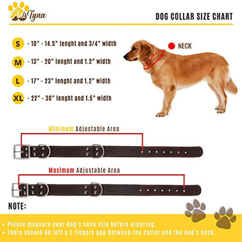 ADITYNA Leather Dog Collar for Extra-Large Dogs - Heavy Duty Wide Dog Collars (XL: 1,5" Width / 22"- 30" Length, Brown)