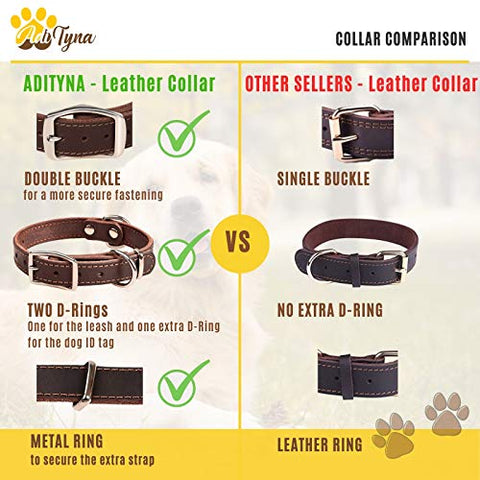 Leather Dog Collar for Puppy and Small Dogs - Heavy Duty Wide Dog Collars (S: ¾ Width / 10"- 14,5" Length, Brown)