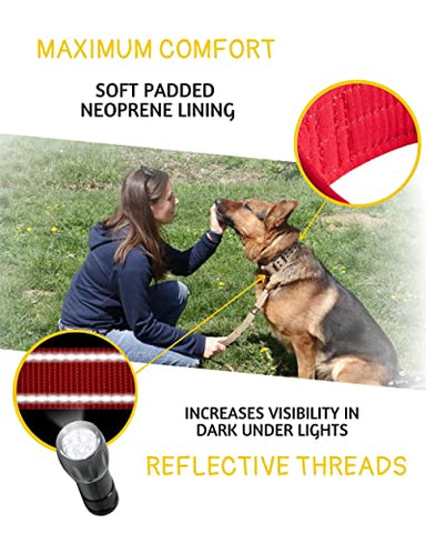 Red Dog Collar for Large Dogs - Tactical Dog Collar with Handle - Heavy-Duty, Reflective, Soft Padded Training Dog Collar