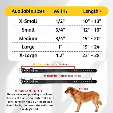 ADITYNA Premium Leather Dog Collar for Small Dogs and Puppies - Classic Style, Soft and Strong, 100% Genuine Leather, (Small, Black)