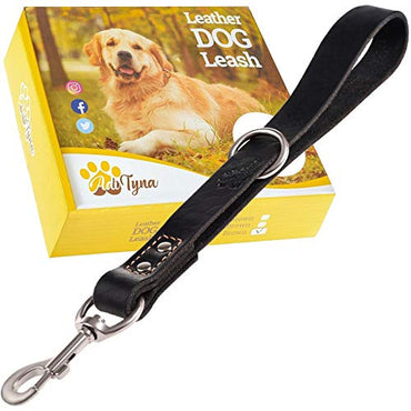 ADITYNA Short Dog Leash 15" Length x 1" Wide - Traffic Leather Dog Leash for Large and Extra-Large Dogs