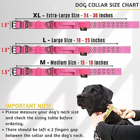 ADITYNA Heavy Duty Dog Collar with Handle - Reflective Pink Dog Collar for Large Girl Dogs - Wide, Thick, Tactical, Soft Padded - Perfect Dog Collar for Training, Walking, or Hunting
