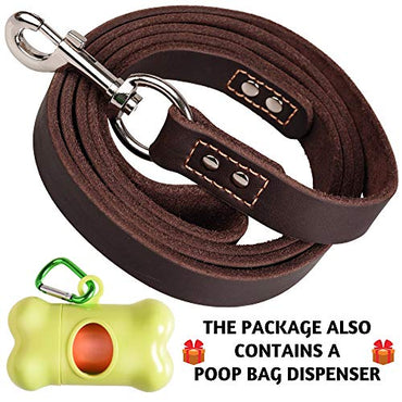 Heavy Duty Leather Dog Leash 6 Foot x 1" - Soft and Strong Dog Leash for Large Dogs and Extra Large Dogs (XL - 6 ft x 1 inch, Brown)