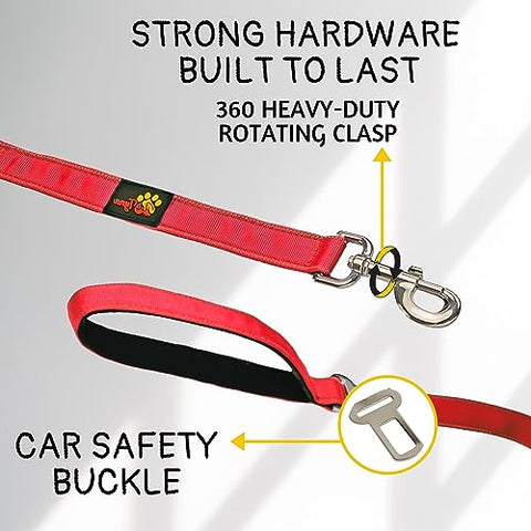 Heavy Duty Bungee Dog Leash 6 ft - 7.5 ft for Large and Medium Dogs | No Pull, Reflective, Tactical Dog Leash | Soft Neoprene Padded Double Handle (Red)