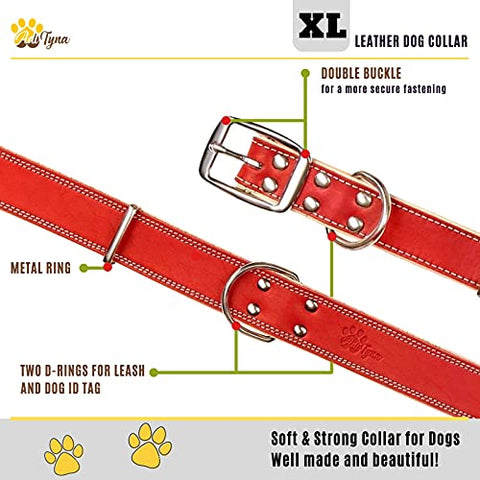 ADITYNA Padded Leather Dog Collar – Soft and Strong Red Dog Collars – Heavy Duty Dog Collars for Extra-Large Dogs