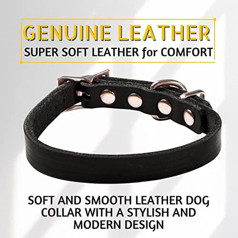 ADITYNA Premium Leather Dog Collar for Small Dogs and Puppies - Classic Style, Soft and Strong, 100% Genuine Leather, (Small, Black)