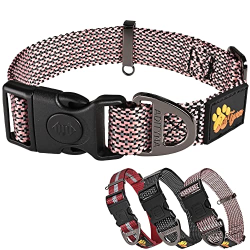 ADITYNA Reflective Dog Collar with Safety Lock Buckle - Dog Tag Engraved with USA Flag