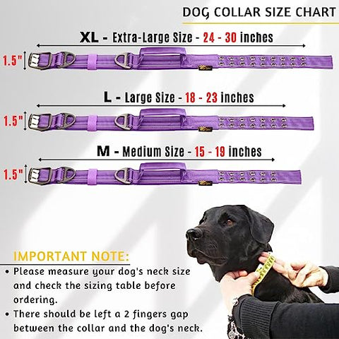 ADITYNA - Heavy-Duty Dog Collar with Handle - Reflective Purple Dog Collar for Large Dogs - Wide, Thick, Tactical, Soft Padded (Large: Fit 18-23" Neck, Purple)