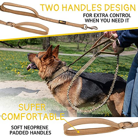 Heavy Duty Dog Leash for Large Dogs - Bungee Dog Leash 6 Foot Extendable up to 7-½ ft - Tactical Dog Leash with Traffic Handle
