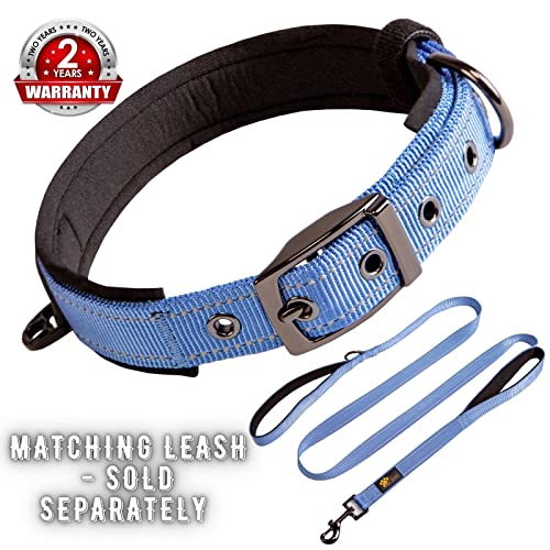 Visland Faux Leather Dog Collar Adjustable Breathable Durable Round Rope Collars for Small Medium Large Dogs Puppy Cat, Blue
