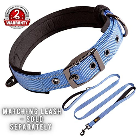 Adityna - Dog Collars for Medium Male Dogs - Heavy Duty Blue Dog Collars for Boys - Reflective Threads and Soft Padding