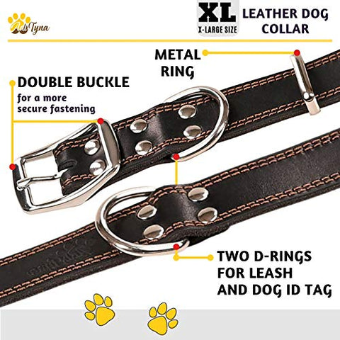 Leather Dog Collar for Extra-Large Dogs - Heavy Duty Wide Dog Collars (XL: 1,5" Width / 22"- 30" Length, Black)