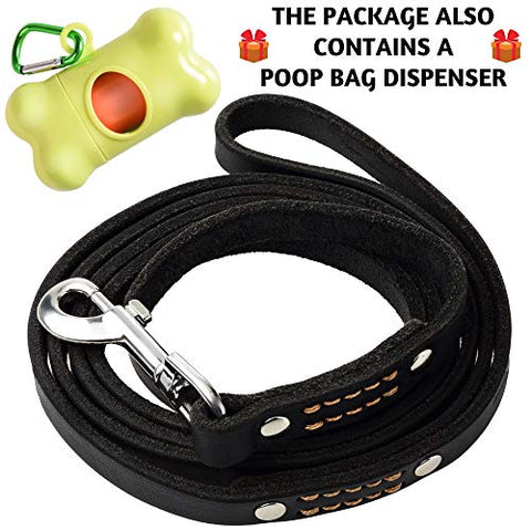 ADITYNA Leather Dog Leash 6 Foot - Soft and Strong Leather Leash for Small and Medium Dog (6 ft x 5/8", Black)