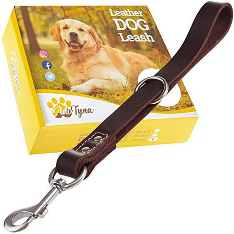 ADITYNA Short Dog Leash 15" Length x 1" Wide - Traffic Leather Dog Leash for Large and Extra-Large Dogs