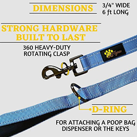 Adityna - Comfortable Dog Leash for Small, Medium, Large Dog Breeds - Double Handle Padded with Ultra Soft Neoprene