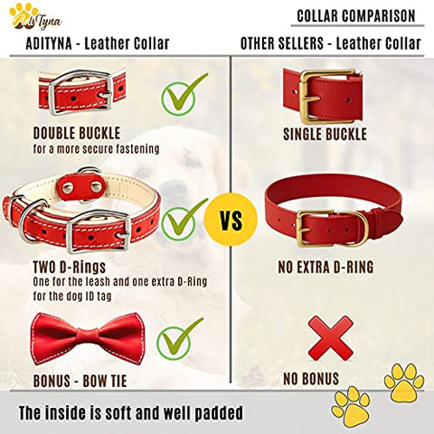 ADITYNA Padded Leather Dog Collar – Heavy Duty Red Dog Collars – Soft and Strong Dog Collars for Small Dogs